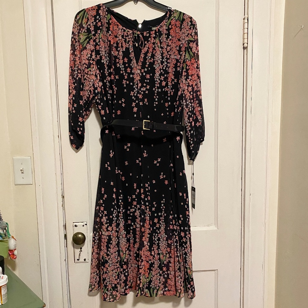 Tommy Hilfiger navy midi dress with pink Sakura cherry blossom flowers